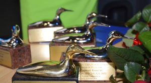 statuetki kaczek dziennikarskich - nagród w konkursie "Dziennikarz Roku"